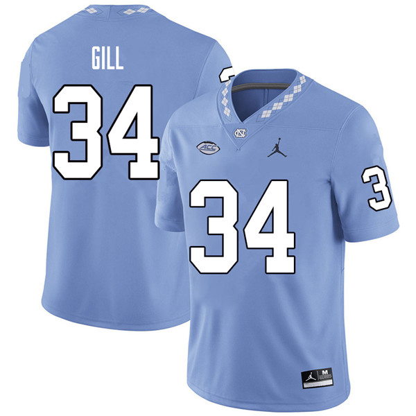 Jordan Brand Men #34 Xach Gill North Carolina Tar Heels College Football Jerseys Sale-Carolina Blue